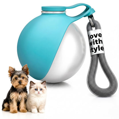 Portable Dog Water Bottle for Walking, 10oz Stainless Steel Pet Water Dispenser with Foldable Silicone Bowl, Leak-Proof Puppy Water Bottle for Small Dogs&Cats,Travel Hiking Outdoor Use(Pink Bow Print)