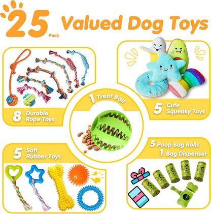 Zeaxuie 25 Pack Luxury Dog Chew Toys, Puppy Toys for Teething Small Dogs