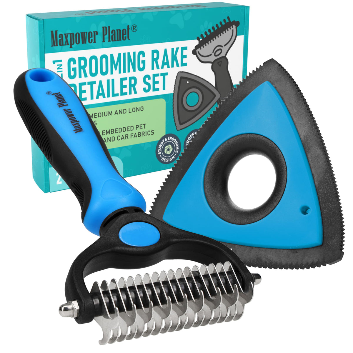 Maxpower Planet Pet Grooming Brush - Double Sided, Extra Wide for Dogs and Cats - Dematting Undercoat Rake, Reduces Shedding by 95%, Purple