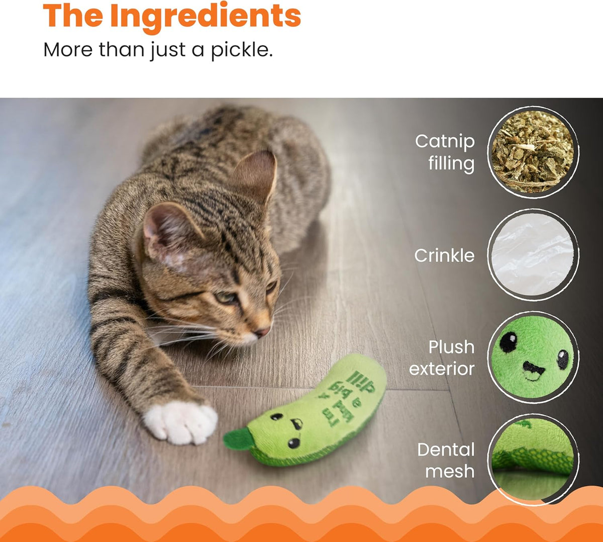 Catstages Crunchy Pickle Kicker Chew Cat Toy, Catnip & Dental Mesh, 6.5"