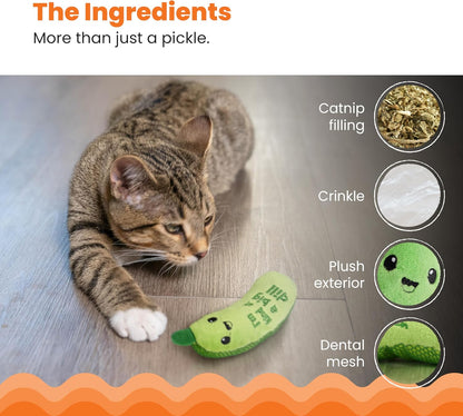 Catstages Crunchy Pickle Kicker Chew Cat Toy, Catnip & Dental Mesh, 6.5"