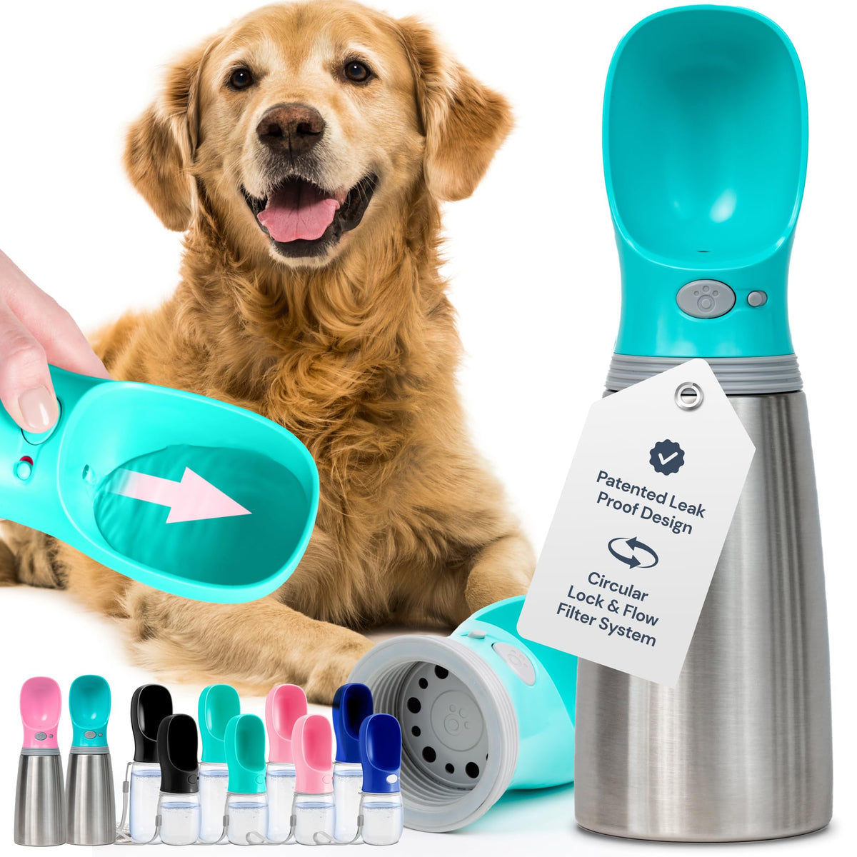 MalsiPree On the Go Dog Water Bottle - 12 oz Pink, Leak-Proof