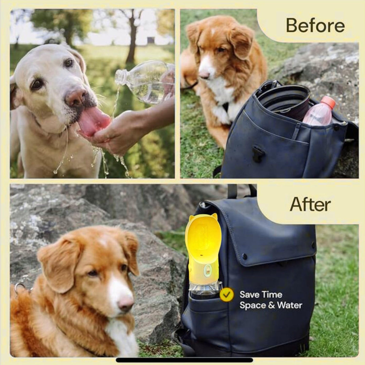Dog Water Bottle Dispenser 380ml – Leak-Proof Lock, One-Hand Operation | Portable Pet Travel Water Bottle with Built-in Bowl | Purple-Don't Forget to Claim Your