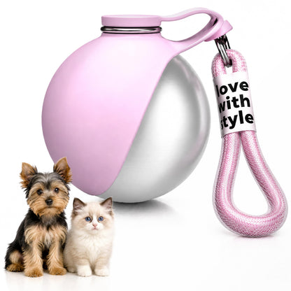 Portable Dog Water Bottle for Walking, 10oz Stainless Steel Pet Water Dispenser with Foldable Silicone Bowl, Leak-Proof Puppy Water Bottle for Small Dogs&Cats,Travel Hiking Outdoor Use(Pink Bow Print)
