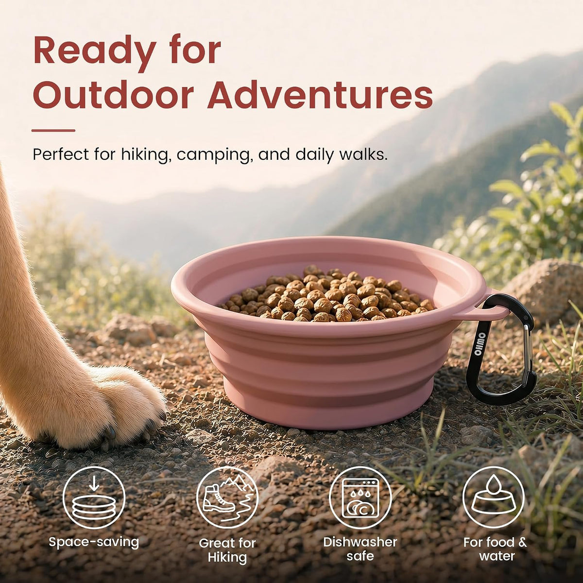 OHMO Collapsible Dog Bowls for Pet Travel, 12oz, 2pcs, Coral&Brick Red
