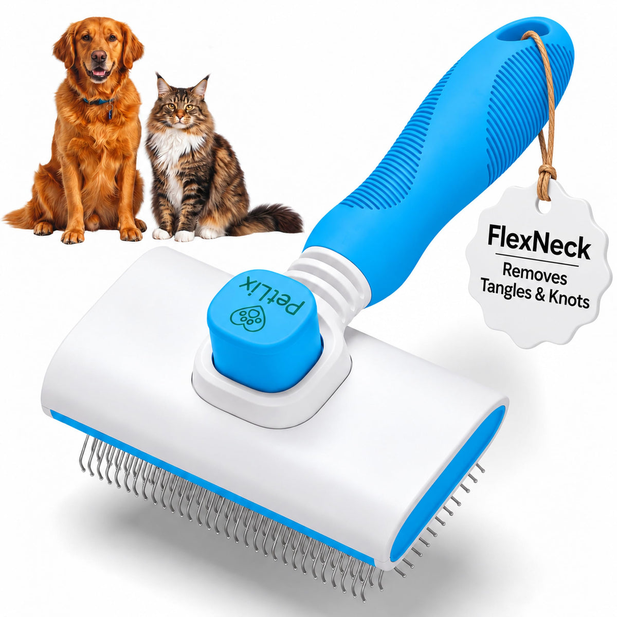 Premium Deshedding Slicker Brush for Cats & Dogs Grooming – Detangles Knots & Mats, Skin-Gentle Rounded Tips, Flexible Neck Reduces Wrist Fatigue, One-Click Fur Release, Medium & Long Hair