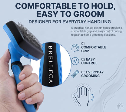 Self-Cleaning Slicker Brush for Dogs & Cats, Deshedding Tool, Blue