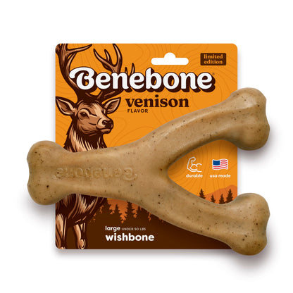 Benebone Wishbone Dog Chew Toy for Aggressive Chewers, Real Bacon, Medium