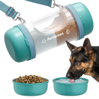 Dog Water Bottle Portable 20.3oz with Food Container & 2 Bowls