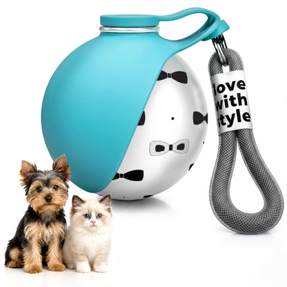 Portable Dog Water Bottle for Walking, 10oz Stainless Steel Pet Water Dispenser with Foldable Silicone Bowl, Leak-Proof Puppy Water Bottle for Small Dogs&Cats,Travel Hiking Outdoor Use(Pink Bow Print)