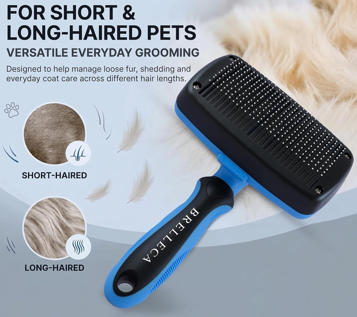 Self-Cleaning Slicker Brush for Dogs & Cats, Deshedding Tool, Blue
