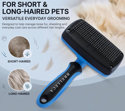 Self-Cleaning Slicker Brush for Dogs & Cats, Deshedding Tool, Blue