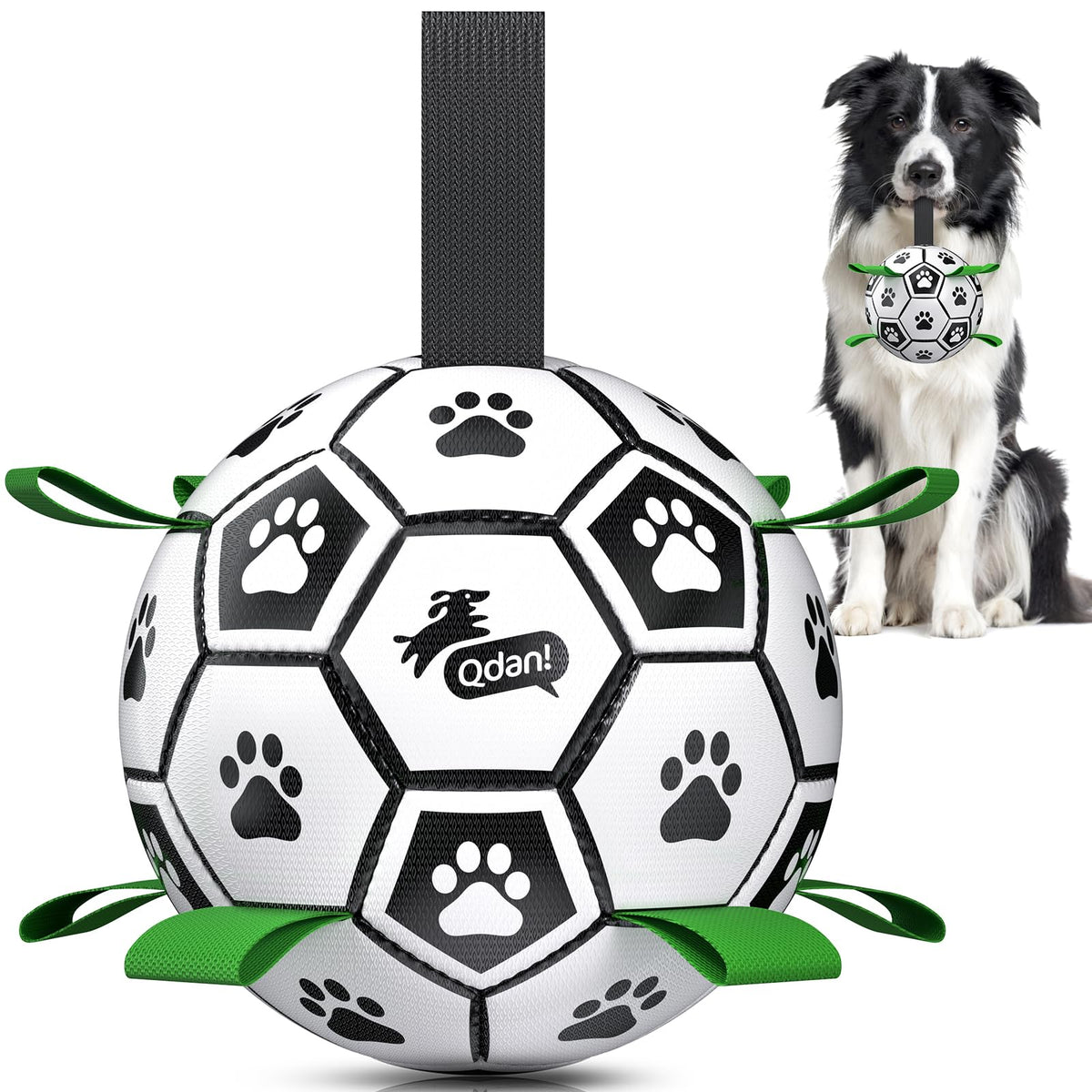 QDAN Dog Toys Dog Balls, 6 Inch Dog Soccer Ball with Straps, Herding Balls