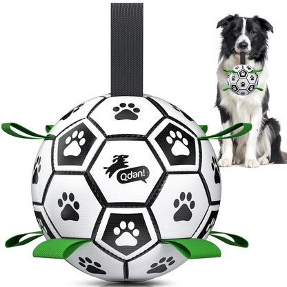 QDAN Dog Toys Dog Balls, 6 Inch Dog Soccer Ball with Straps, Herding Balls