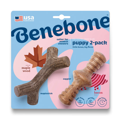Benebone Puppy 2-Pack Dental Chew/Wishbone Dog Chew Toys, Real Bacon