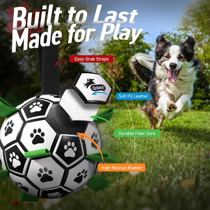 QDAN Dog Toys Dog Balls, 6 Inch Dog Soccer Ball with Straps, Herding Balls