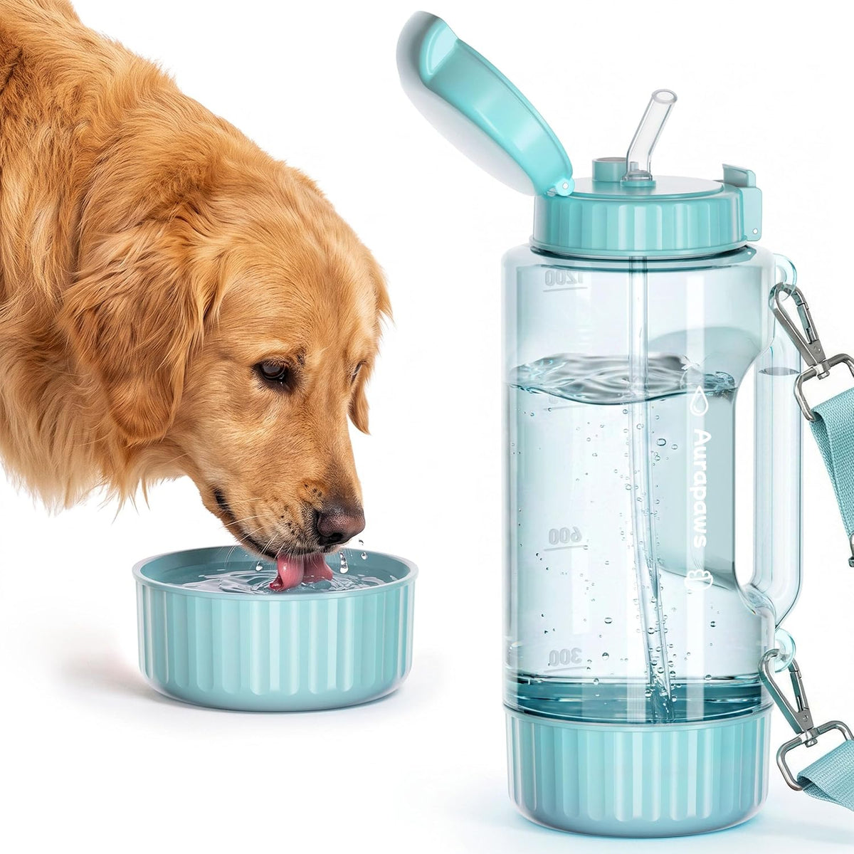 Dog & Mom Water Bottle 40.58oz with Detachable Bowl for Travel