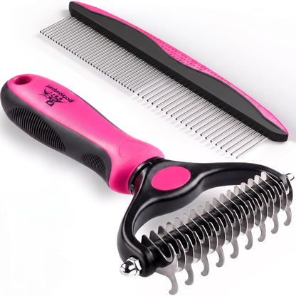 Pat Your Pet Deshedding Brush & Metal Comb Grooming Combo