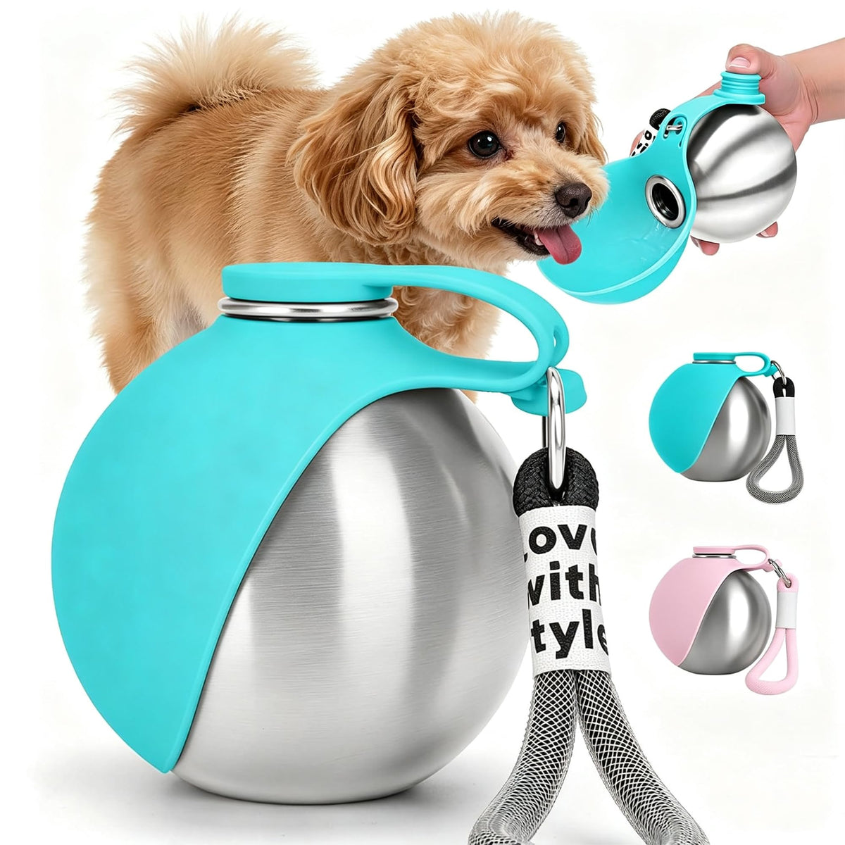 Edible Silicone Dog Water Bottle with Bowl, Portable Leak-Proof for Travel