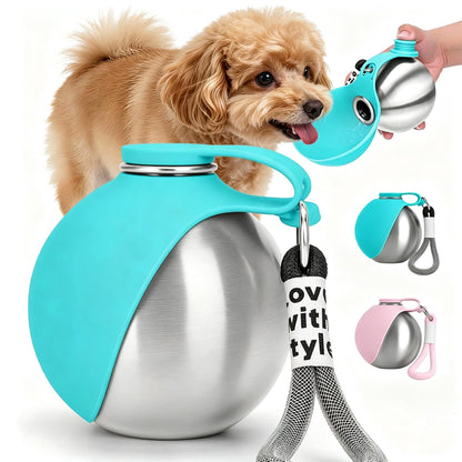 Edible Silicone Dog Water Bottle with Bowl, Portable Leak-Proof for Travel