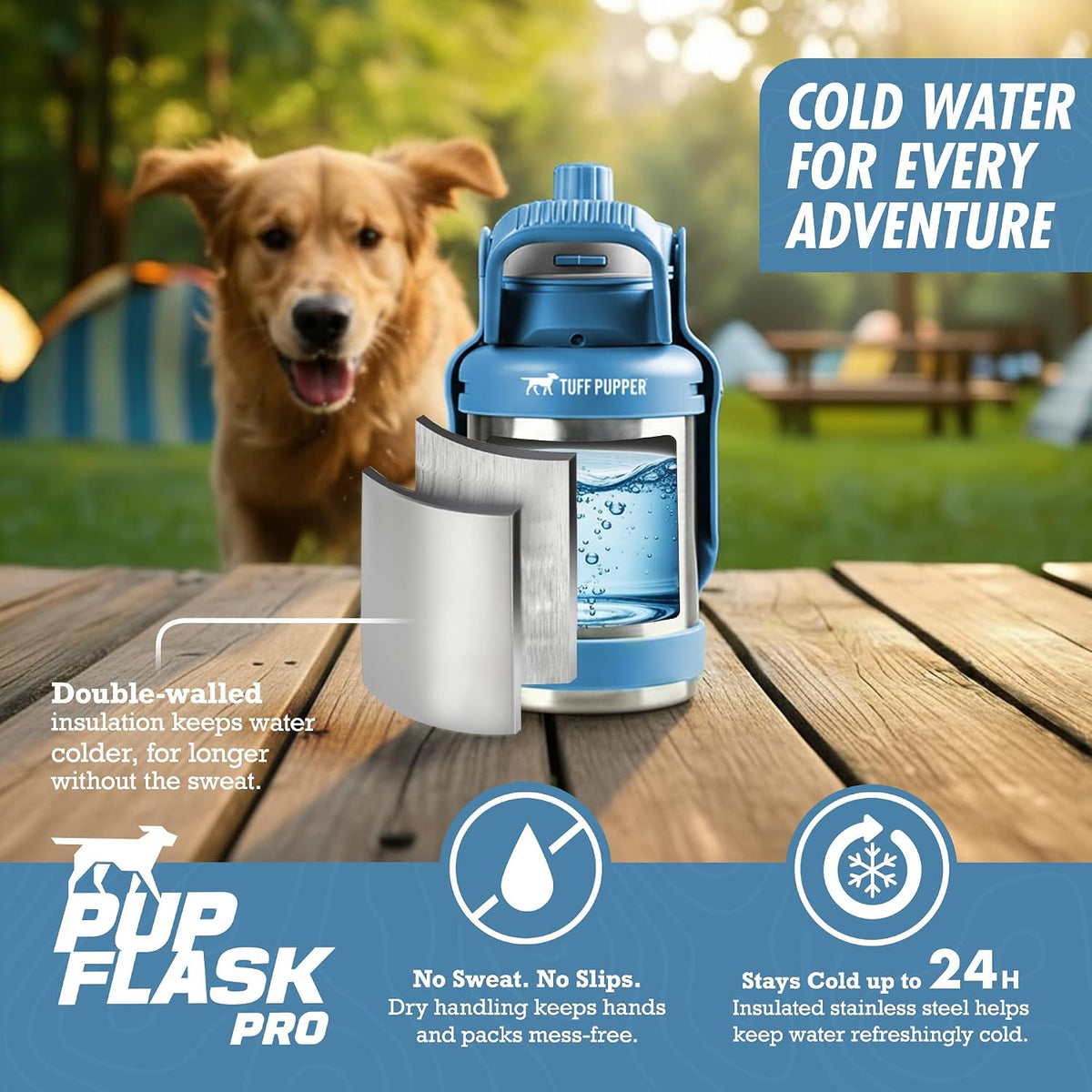PupFlask Pro Portable Insulated Dog Water Bottle, Stainless Steel Bowl