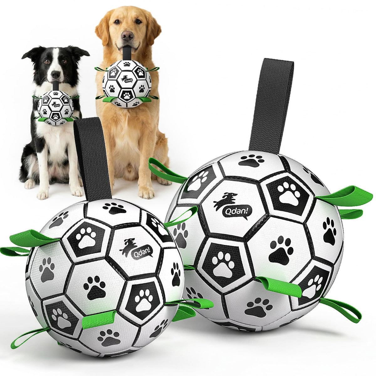 QDAN Dog Toys Dog Balls, 6 Inch Dog Soccer Ball with Straps, Herding Balls