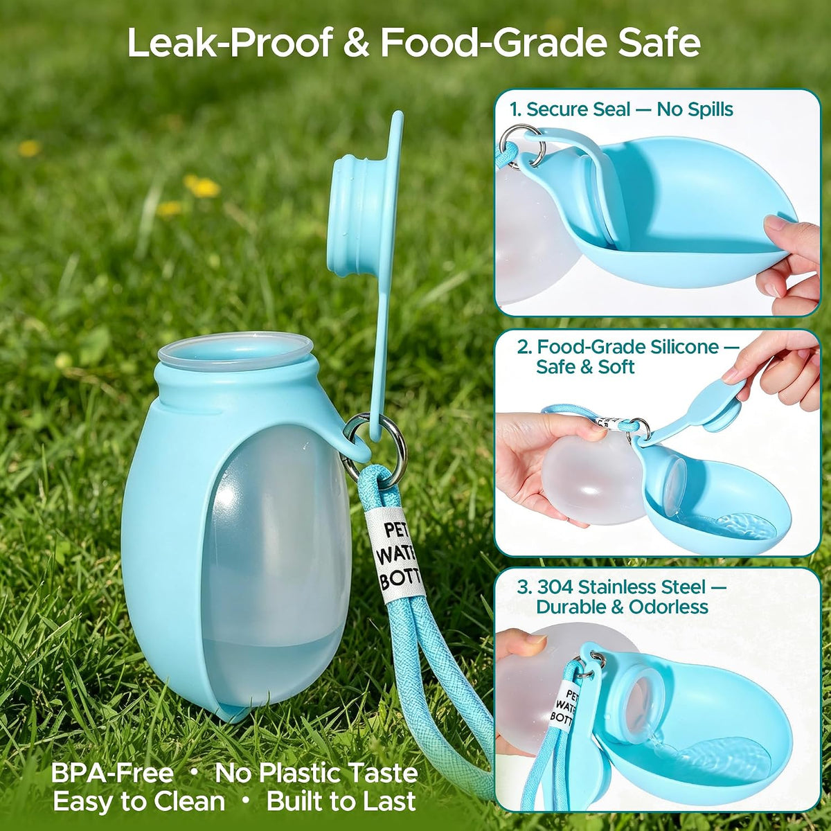 Edible Silicone Dog Water Bottle with Bowl, Portable Leak-Proof for Travel