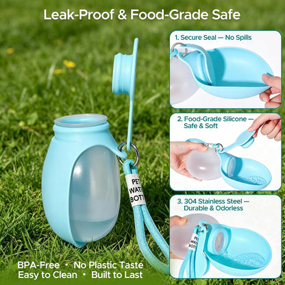 Edible Silicone Dog Water Bottle with Bowl, Portable Leak-Proof for Travel