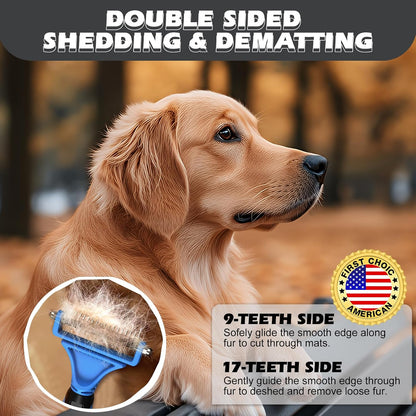 3PCS Pet Grooming Rake & Metal Comb & Flea Comb for Cats and Dogs, Double-Sided Dematting Tool, Extra-Wide Deshedding Dog Brush for Long Hair to Effectively Remove Tangles, Knots and Mats (Blue)