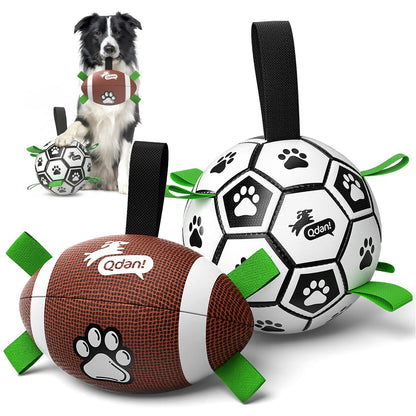 QDAN Dog Toys Dog Balls, 6 Inch Dog Soccer Ball with Straps, Herding Balls