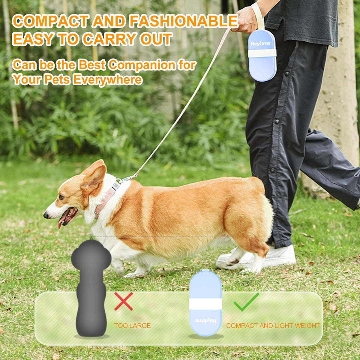 2-in-1 Dog Bowl & Water Bottle, Large Food Container for Dog Treats, Steak, Sticks, Bars - Portable Pet Dispenser for Hiking, Travel (Blue)