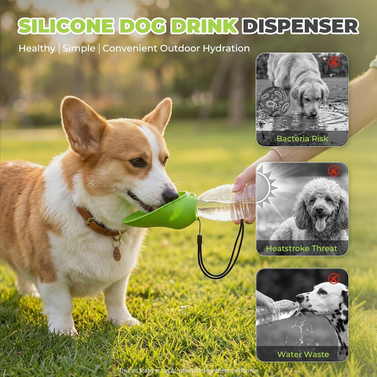 Dog Portable Water Bottle,Foldable Dog Water Bowl for Walks，Green
