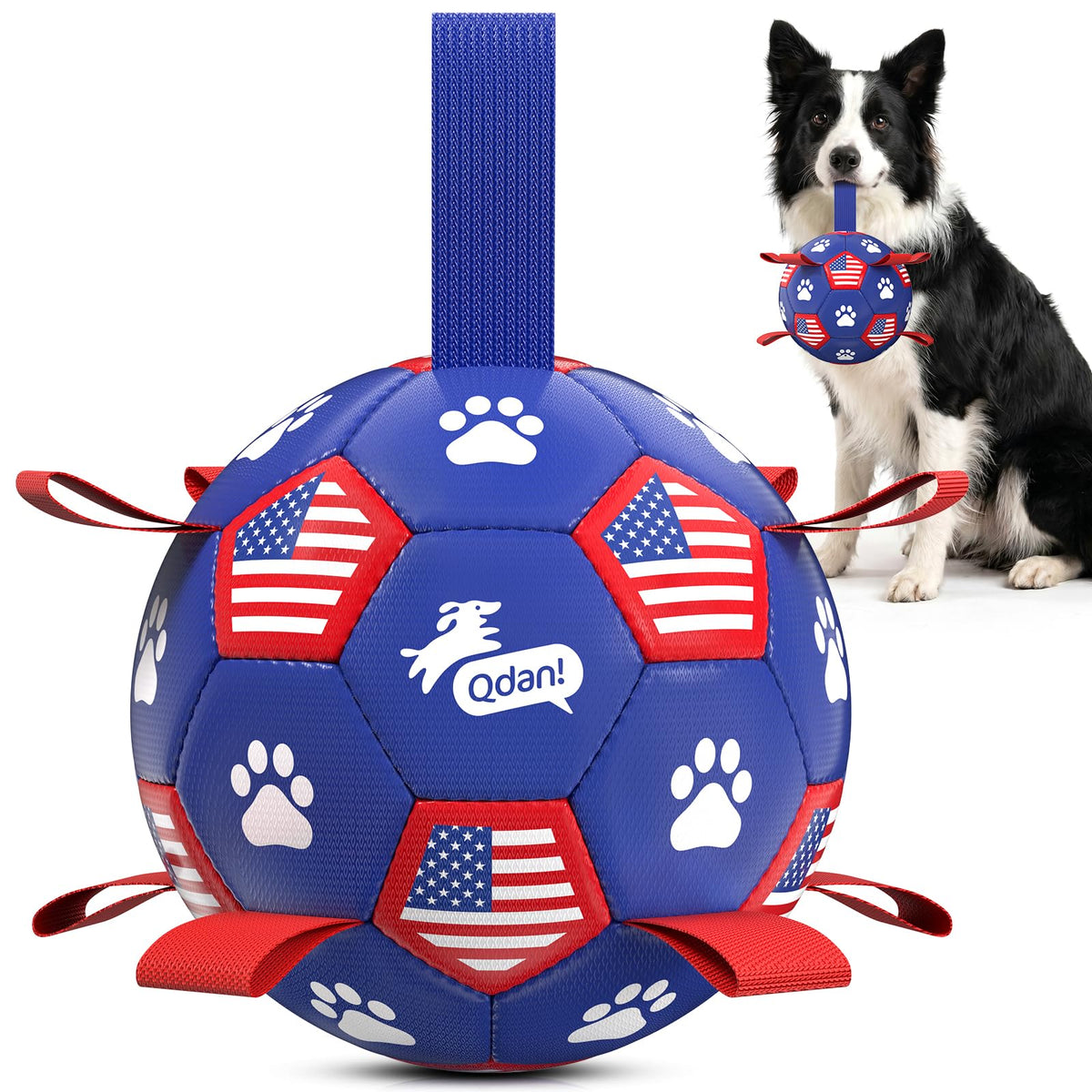 QDAN Dog Toys Dog Balls, 6 Inch Dog Soccer Ball with Straps, Herding Balls