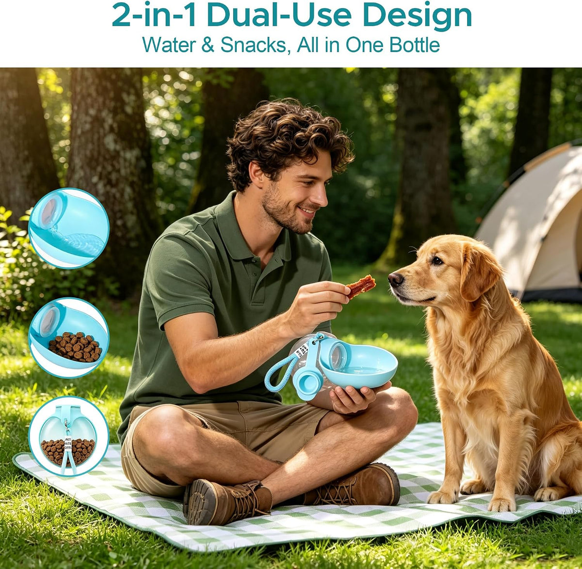Edible Silicone Dog Water Bottle with Bowl, Portable Leak-Proof for Travel