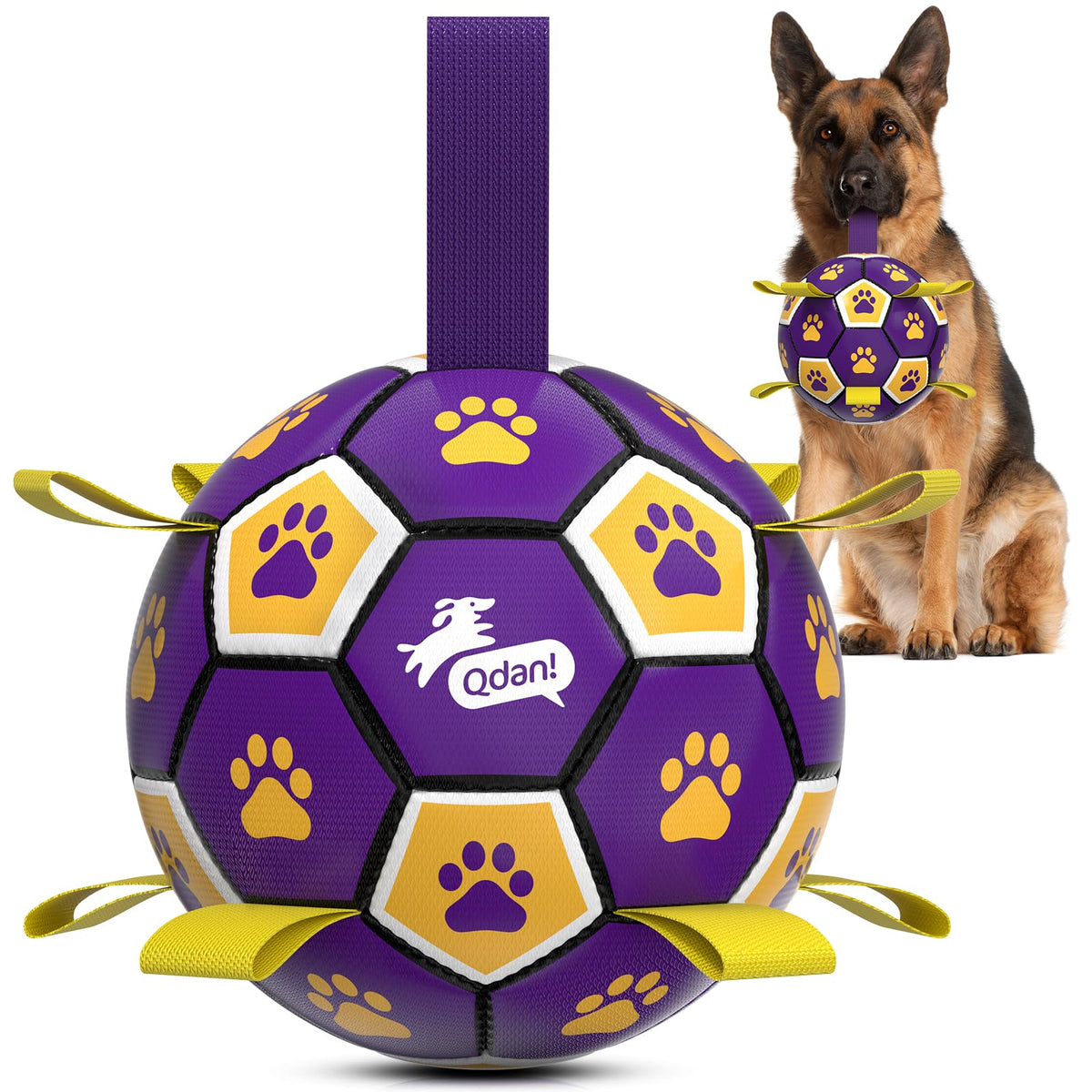 QDAN Dog Toys Dog Balls, 6 Inch Dog Soccer Ball with Straps, Herding Balls