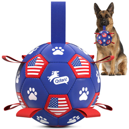 QDAN Dog Toys Dog Balls, 6 Inch Dog Soccer Ball with Straps, Herding Balls
