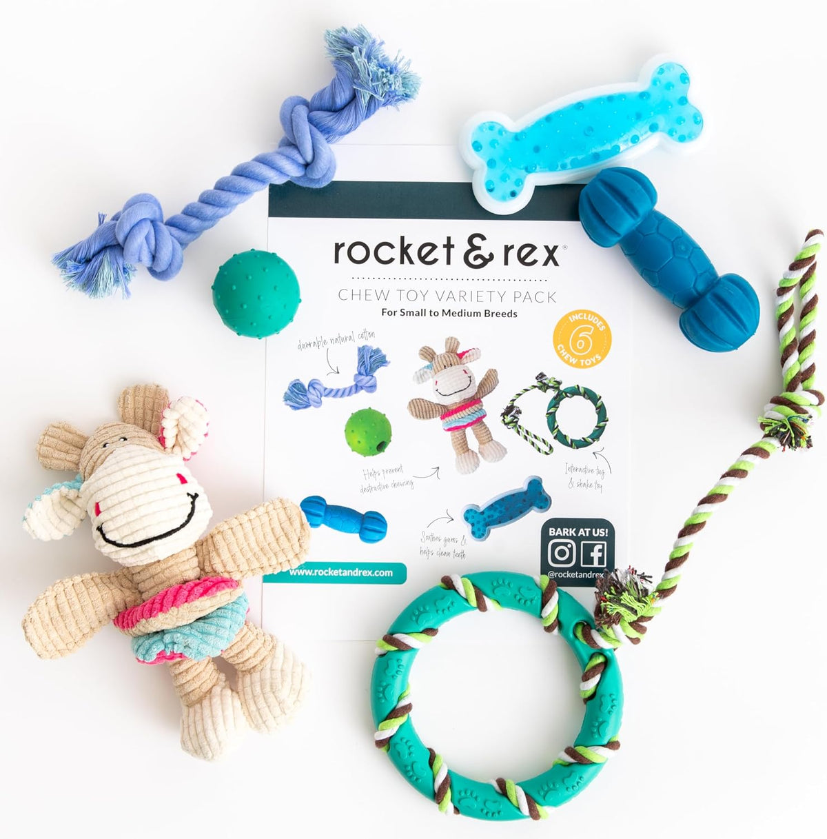 rocket & rex Puppy Chew Toys for Teething, Natural Rubber Set (6pk)