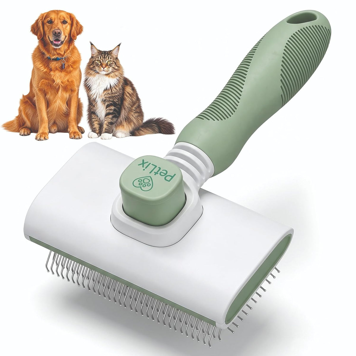 Premium Deshedding Slicker Brush for Cats & Dogs Grooming – Detangles Knots & Mats, Skin-Gentle Rounded Tips, Flexible Neck Reduces Wrist Fatigue, One-Click Fur Release, Medium & Long Hair