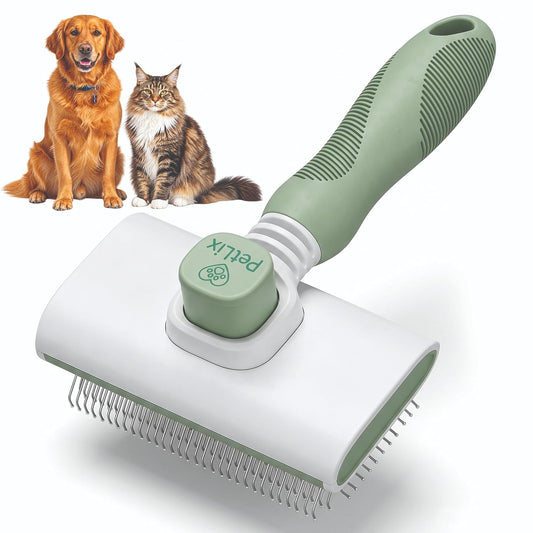 Premium Deshedding Slicker Brush for Cats & Dogs Grooming – Detangles Knots & Mats, Skin-Gentle Rounded Tips, Flexible Neck Reduces Wrist Fatigue, One-Click Fur Release, Medium & Long Hair