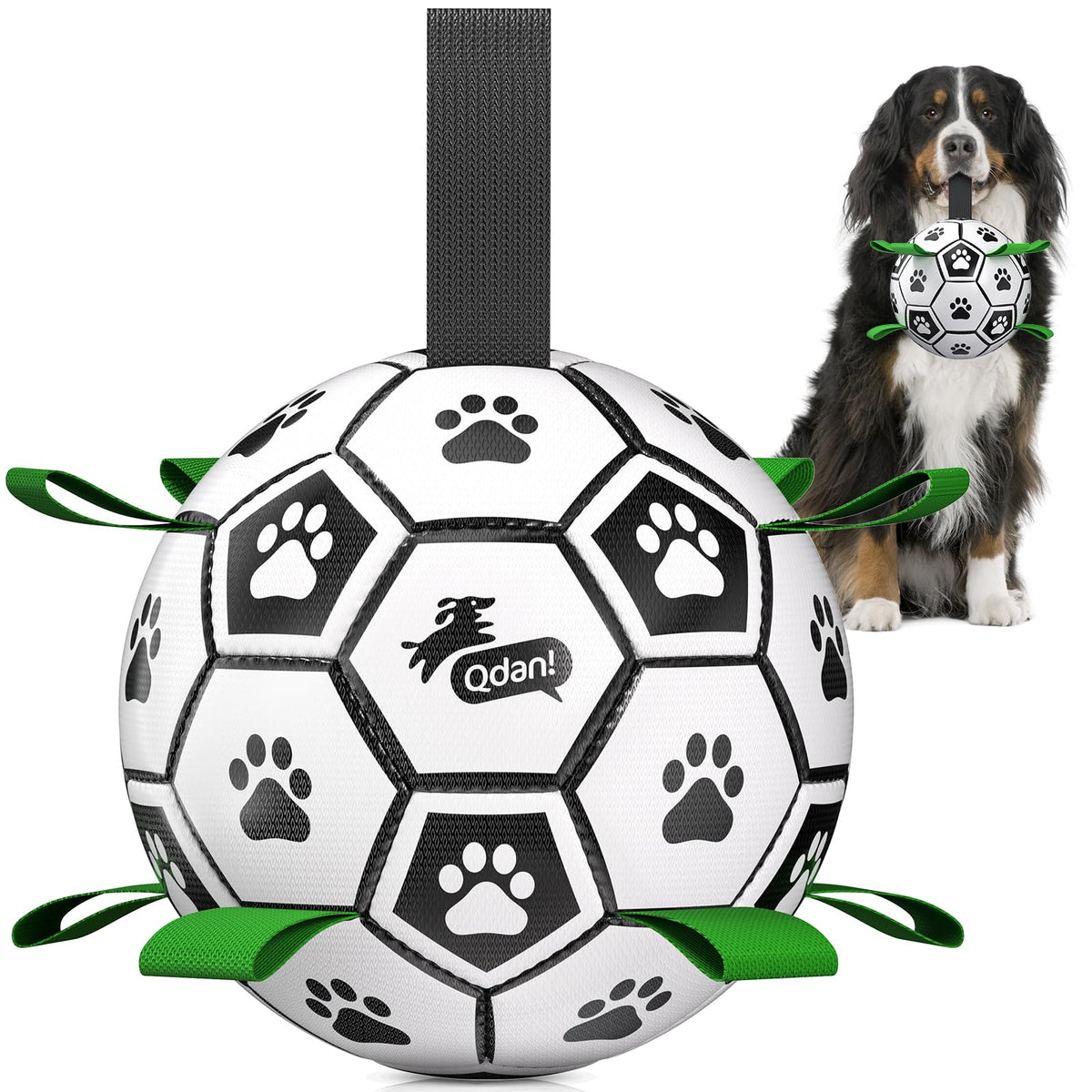 QDAN Dog Toys Dog Balls, 6 Inch Dog Soccer Ball with Straps, Herding Balls