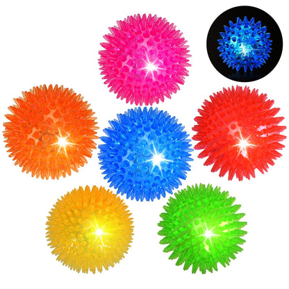 Novkin 6 Pack 2.5" LED Light Up Dog Balls, Squeaky Spiky Dog Toys for Aggressive Chewers, Durable Glow in The Dark Interactive Fetch Balls for Small Medium Large Dogs, Floating & BPA Free Non-Toxic