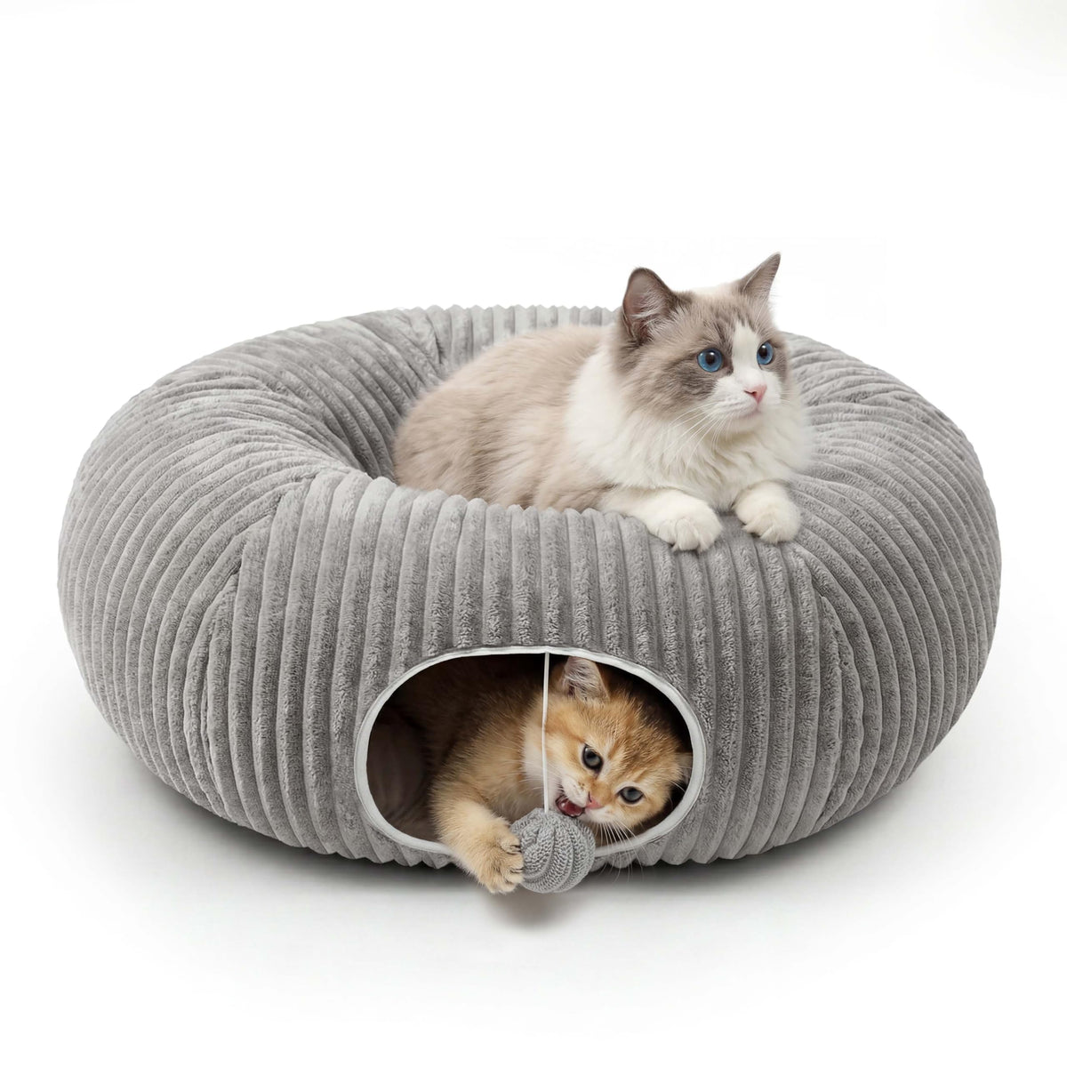 Cat Tunnel Bed with 40 Pcs Interactive Cat Toys, White