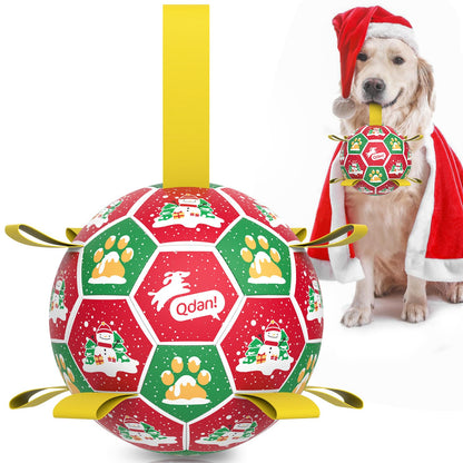 QDAN Dog Toys Dog Balls, 6 Inch Dog Soccer Ball with Straps, Herding Balls