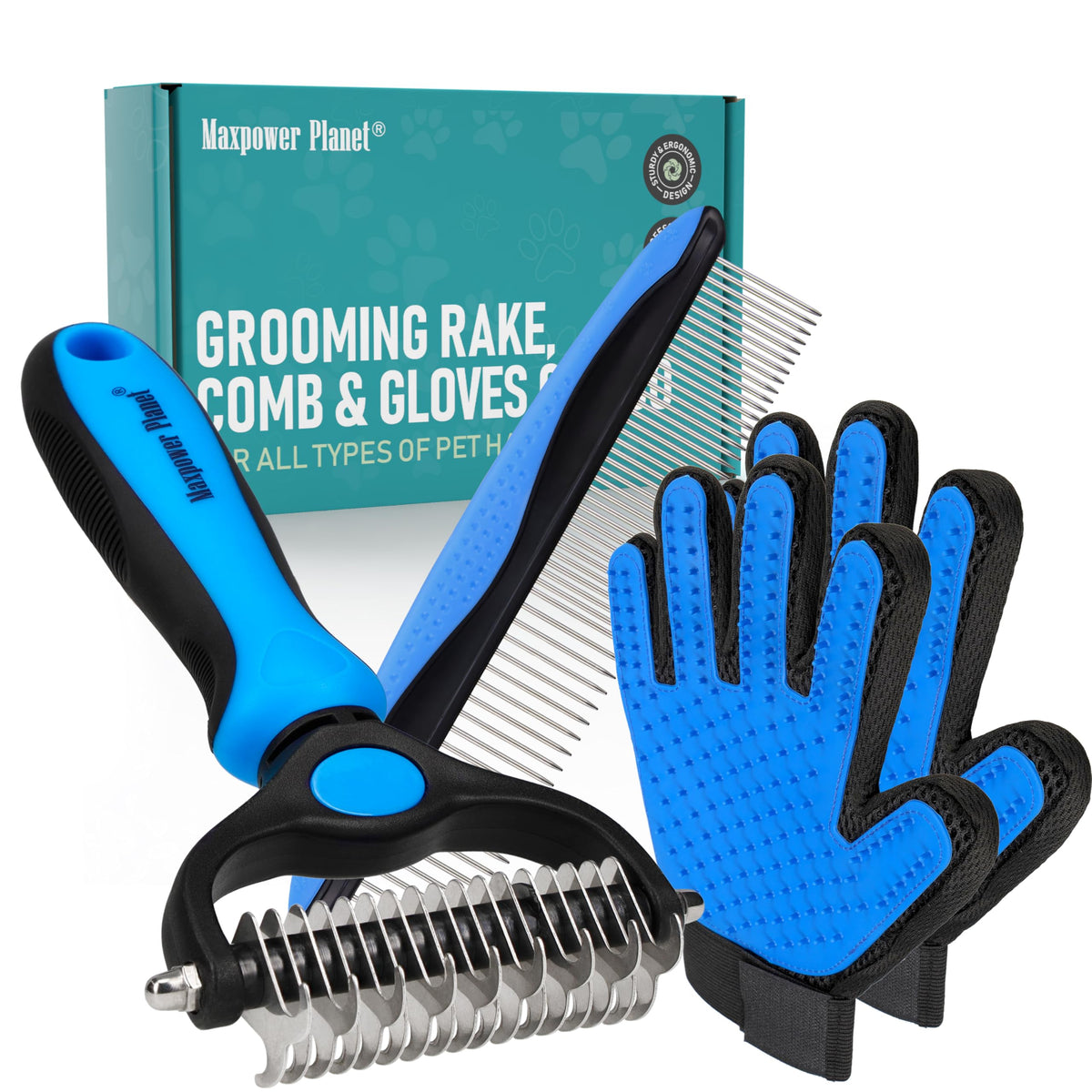 Maxpower Planet Pet Grooming Brush - Double Sided, Extra Wide for Dogs and Cats - Dematting Undercoat Rake, Reduces Shedding by 95%, Purple