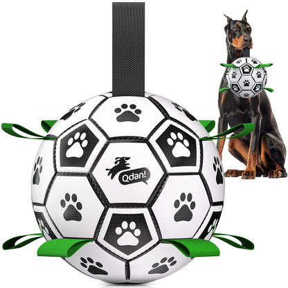 QDAN Dog Toys Dog Balls, 6 Inch Dog Soccer Ball with Straps, Herding Balls