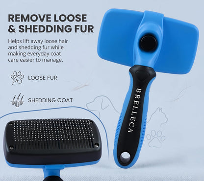 Self-Cleaning Slicker Brush for Dogs & Cats, Deshedding Tool, Blue