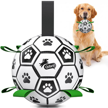 QDAN Dog Toys Dog Balls, 6 Inch Dog Soccer Ball with Straps, Herding Balls