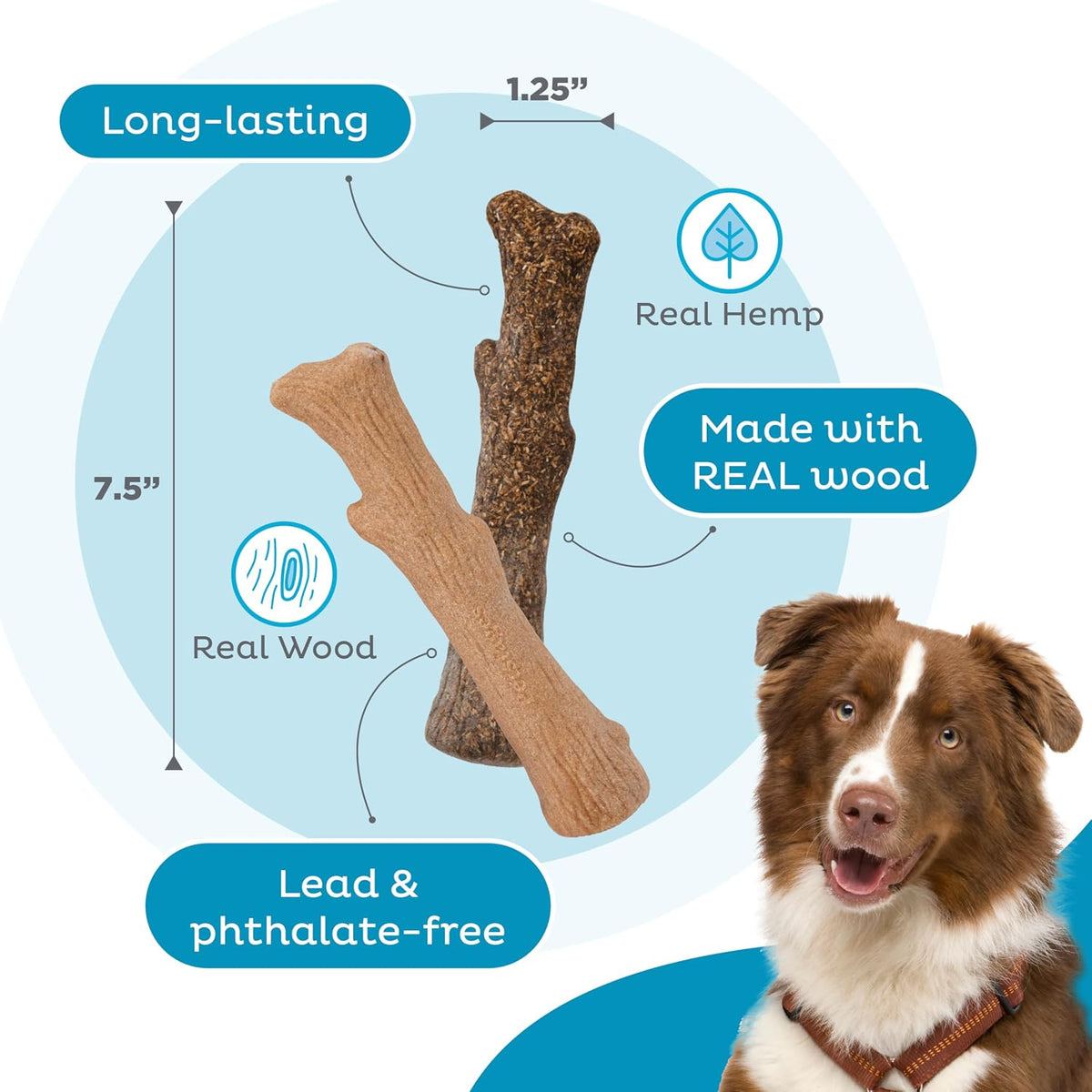 Dogwood Calming Stick Dog Chew Toy, Medium, 7.5", 2-Pack