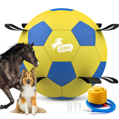 QDAN Dog Toys Dog Balls, 6 Inch Dog Soccer Ball with Straps, Herding Balls