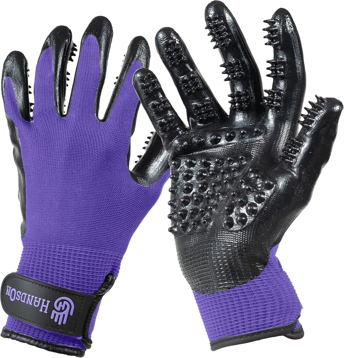 H HANDSON Pet Grooming Gloves - Patented #1 Ranked, Award Winning Shedding, Bathing, & Hair Remover Gloves - Gentle Brush for Cats, Dogs, and Horses (Grey, Medium)